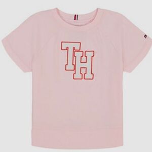 Tommy Hilfiger Girls Light Pink T-Shirt  Red TH Logo Separates Applique Sz 16